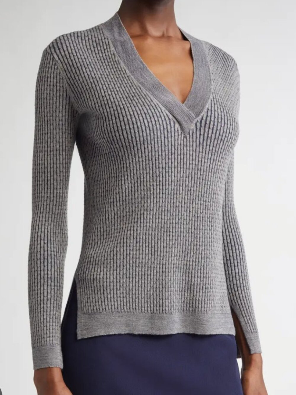St John Vanis Fine Gauge Cable Stitch V-Neck Sweater